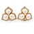 Clear Crystal, Glass Pearl Three Petal Flower Clip On Earrings In Gold Tone - 20mm L - view 4