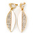 White Acrylic, Clear Crystal Leaf Clip On Earrings In Gold Plating - 45mm L - view 3