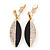 Black Acrylic, Clear Crystal Leaf Clip On Earrings In Gold Plating - 45mm L