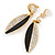 Black Acrylic, Clear Crystal Leaf Clip On Earrings In Gold Plating - 45mm L - view 2