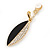 Black Acrylic, Clear Crystal Leaf Clip On Earrings In Gold Plating - 45mm L - view 3