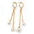 Gold Tone Chain with White Faux Pearl Drop Earrings - 90mm L - view 2