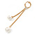 Gold Tone Chain with White Faux Pearl Drop Earrings - 90mm L - view 5