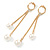 Gold Tone Chain with White Faux Pearl Drop Earrings - 90mm L