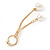 Gold Tone Chain with White Faux Pearl Drop Earrings - 90mm L - view 4