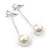 Silver Tone Clear Crystal Front and Chain With 13mm Cream Pearl Drop Earrings - 60mm L - view 6