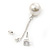 Silver Tone Clear Crystal Front and Chain With 13mm Cream Pearl Drop Earrings - 60mm L - view 3