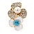 Crystal, Pearl Double Flower Clip On Earrings In Gold Plating - 25mm L - view 2