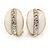 C Shape White Acrylic with Clear Crystal Clip On Earrings In Gold Plating - 20mm L - view 4