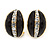 C Shape Black Acrylic with Clear Crystal Clip On Earrings In Gold Plating - 20mm L