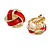 Red Enamel Knot Clip On Earrings In Gold Plating - 17mm L - view 10
