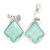 Diamond Pale Green Acrylic Bead, Crystal Drop Clip On Earrings In Silver Tone - 40mm L