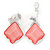 Diamond Pale Pink Acrylic Bead, Crystal Drop Clip On Earrings In Silver Tone - 40mm L