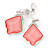Diamond Pale Pink Acrylic Bead, Crystal Drop Clip On Earrings In Silver Tone - 40mm L - view 2