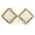 Square Crystal with White Acrylic Stone Clip On Earrings In Gold Plating - 23mm L