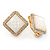 Square Crystal with White Acrylic Stone Clip On Earrings In Gold Plating - 23mm L - view 4