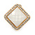 Square Crystal with White Acrylic Stone Clip On Earrings In Gold Plating - 23mm L - view 2