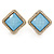 Square Crystal with Light Blue Acrylic Stone Clip On Earrings In Gold Plating - 23mm L