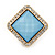 Square Crystal with Light Blue Acrylic Stone Clip On Earrings In Gold Plating - 23mm L - view 2