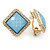 Square Crystal with Light Blue Acrylic Stone Clip On Earrings In Gold Plating - 23mm L - view 3