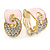 Gold Plated, Light Pink Enamel, Clear Crystal Infinity Clip On Earrings - 20mm L - view 2