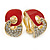 Gold Plated, Red Enamel, Clear Crystal Infinity Clip On Earrings - 20mm L - view 2