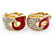 Gold Plated, Red Enamel, Clear Crystal Infinity Clip On Earrings - 20mm L - view 6