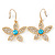 Clear/ Light Blue Crystal Flower Drop Earrings In Gold Plating - 43mm L - view 5