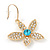 Clear/ Light Blue Crystal Flower Drop Earrings In Gold Plating - 43mm L - view 3