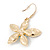 Clear/ Light Blue Crystal Flower Drop Earrings In Gold Plating - 43mm L - view 4