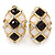 Black/ White Acrylic Bead Oval Clip On Earrings In Gold Tone - 23mm L - view 3