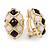 Black/ White Acrylic Bead Oval Clip On Earrings In Gold Tone - 23mm L