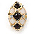 Black/ White Acrylic Bead Oval Clip On Earrings In Gold Tone - 23mm L - view 5