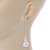 Silver Tone Clear Crystal Bar with Faux Pearl Linear Drop Earrings - 70mm L - view 6