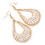 Teardrop Wired Earrings with White Glass Beads In Gold Plating - 80mm L - view 6