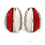 C Shape Red/ White Acrylic, Clear Crystal Stud Earrings In Silver Tone - 20mm - view 3