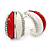 C Shape Red/ White Acrylic, Clear Crystal Stud Earrings In Silver Tone - 20mm - view 2
