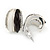 C Shape Black/ White Acrylic, Clear Crystal Stud Earrings In Silver Tone - 20mm - view 3