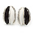 C Shape Black/ White Acrylic, Clear Crystal Stud Earrings In Silver Tone - 20mm - view 7