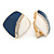 Dark Blue/ White Enamel Crystal Square Clip On Earrings In Gold Plating - 20mm