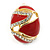 Oval Red Enamel, Clear Crystal Clip On Earrings In Gold Plating - 20mm L - view 2