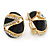Oval Black Enamel, Clear Crystal Clip On Earrings In Gold Plating - 20mm L - view 4