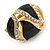 Oval Black Enamel, Clear Crystal Clip On Earrings In Gold Plating - 20mm L - view 5