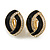 Black Enamel Clear Crystal Oval Clip On Earrings In Gold Plaiting - 23mm L