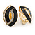 Black Enamel Clear Crystal Oval Clip On Earrings In Gold Plaiting - 23mm L - view 9