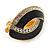 Black Enamel Clear Crystal Oval Clip On Earrings In Gold Plaiting - 23mm L - view 4