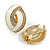 White Enamel Clear Crystal Oval Clip On Earrings In Gold Plaiting - 23mm L - view 3