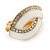 White Enamel Clear Crystal Oval Clip On Earrings In Gold Plaiting - 23mm L - view 7