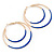 60mm Blue Enamel Double Hoop Earrings In Gold Tone