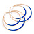 60mm Blue Enamel Double Hoop Earrings In Gold Tone - view 4